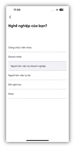 Màn hình chọn nghề nghiệp