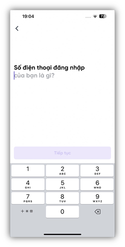 Màn hình nhập số điện thoại đăng nhập